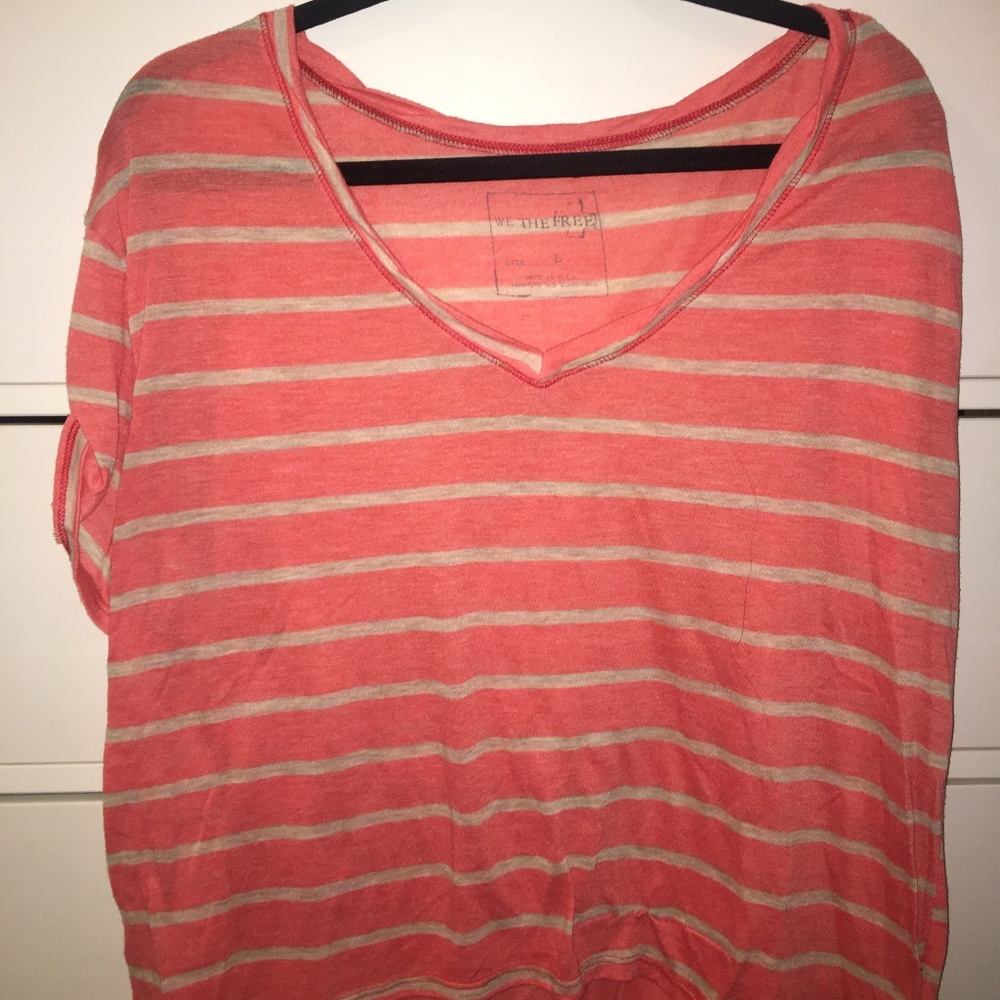 Free people Pink/Tan Striped T-shirt